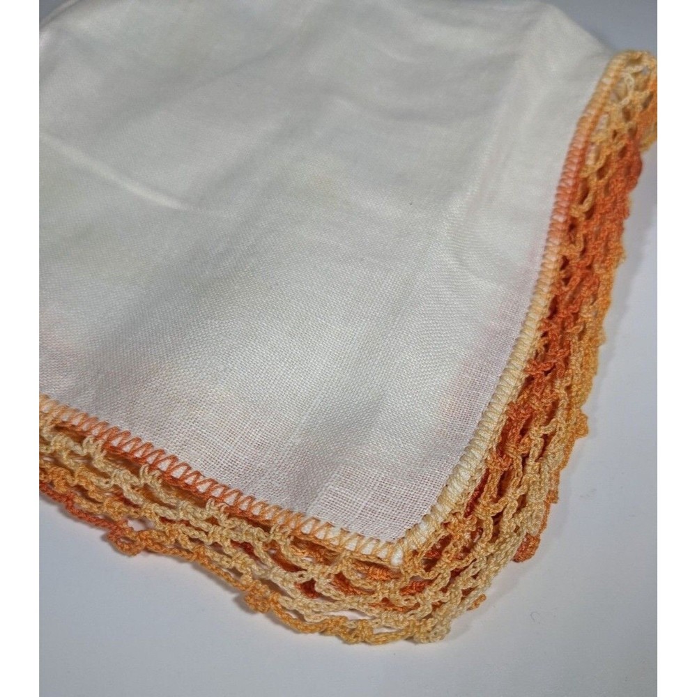 Vintage Handkerchief Hanky Peach Orange Crochet Border Pocket Scarf Ombre - Picture 2 of 9
